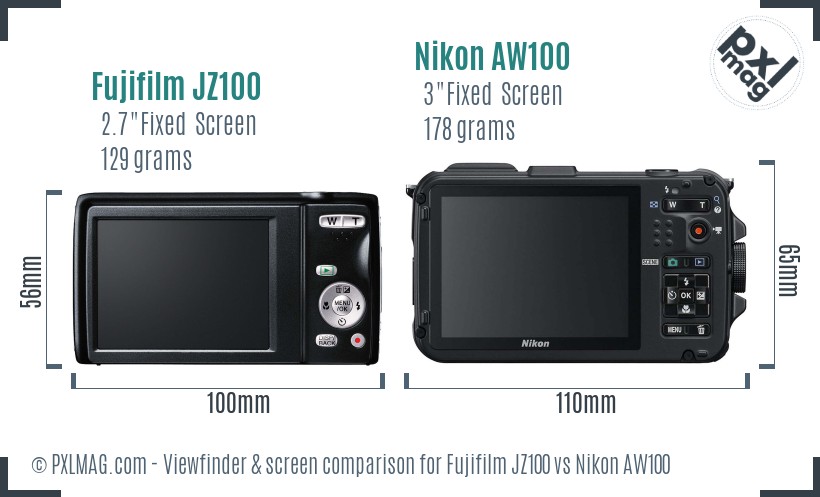 Fujifilm JZ100 vs Nikon AW100 Screen and Viewfinder comparison