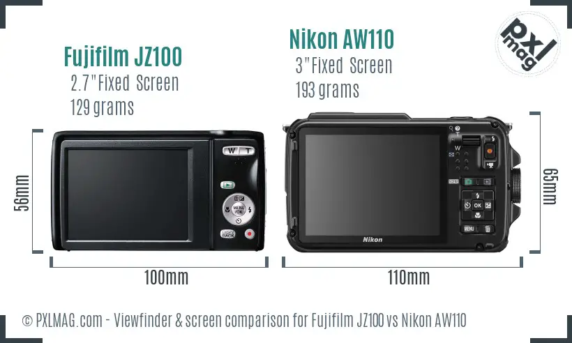 Fujifilm JZ100 vs Nikon AW110 Screen and Viewfinder comparison Fujifilm JZ100 vs Nikon AW110 Screen and Viewfinder comparison