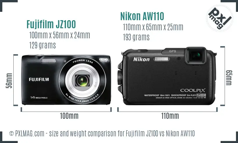 Fujifilm JZ100 vs Nikon AW110 size comparison Fujifilm JZ100 vs Nikon AW110 size comparison