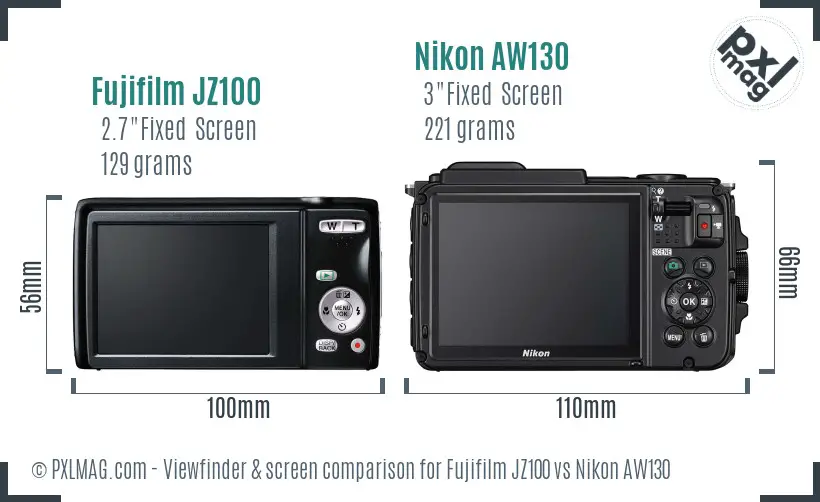 Fujifilm JZ100 vs Nikon AW130 Screen and Viewfinder comparison