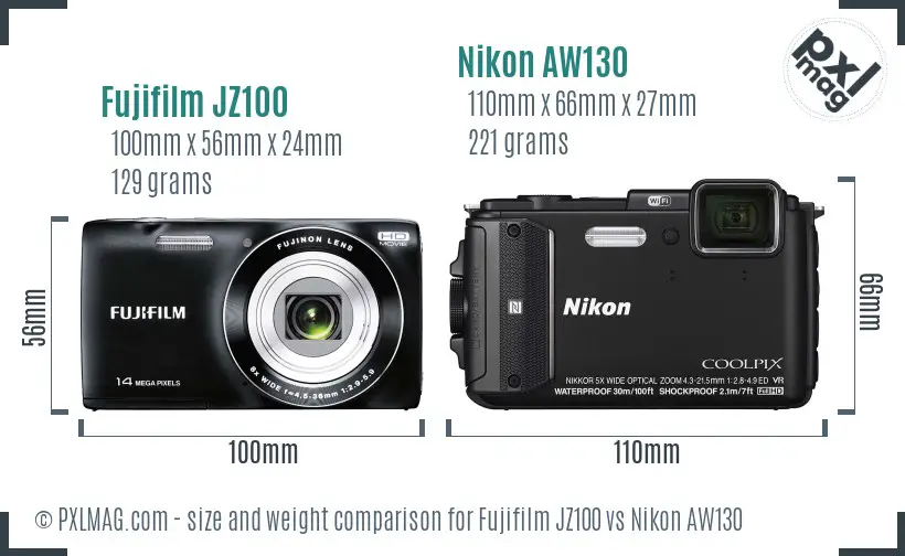 Fujifilm JZ100 vs Nikon AW130 size comparison