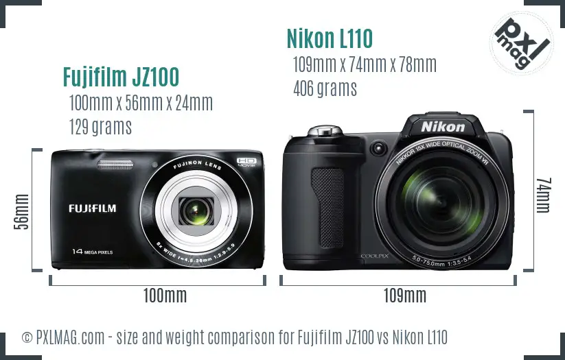 Fujifilm JZ100 vs Nikon L110 size comparison Fujifilm JZ100 vs Nikon L110 size comparison