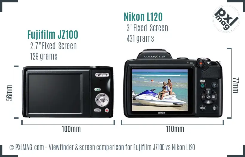 Fujifilm JZ100 vs Nikon L120 Screen and Viewfinder comparison