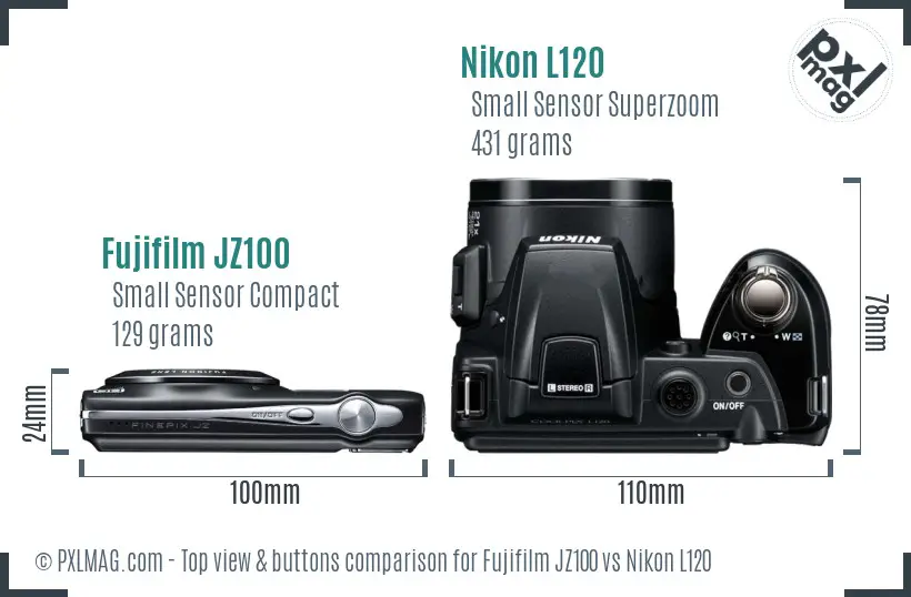 Fujifilm JZ100 vs Nikon L120 top view buttons comparison