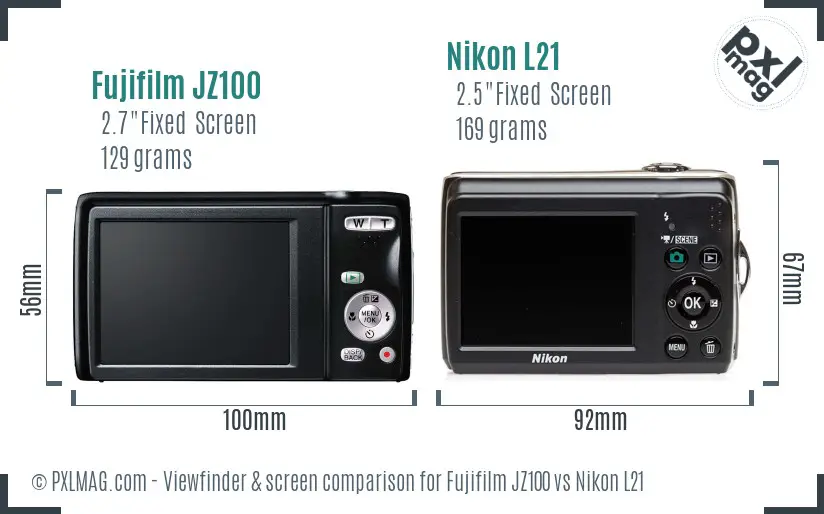 Fujifilm JZ100 vs Nikon L21 Screen and Viewfinder comparison