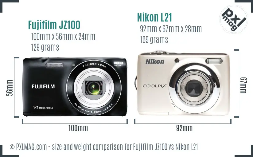 Fujifilm JZ100 vs Nikon L21 size comparison Fujifilm JZ100 vs Nikon L21 size comparison