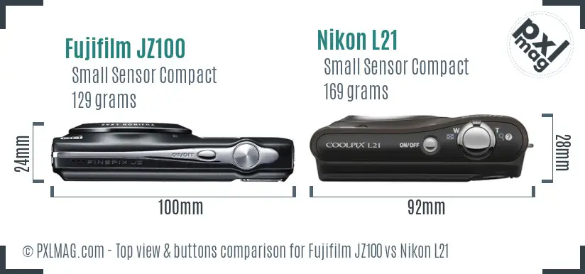 Fujifilm JZ100 vs Nikon L21 top view buttons comparison