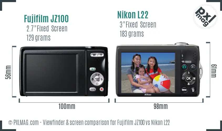 Fujifilm JZ100 vs Nikon L22 Screen and Viewfinder comparison Fujifilm JZ100 vs Nikon L22 Screen and Viewfinder comparison