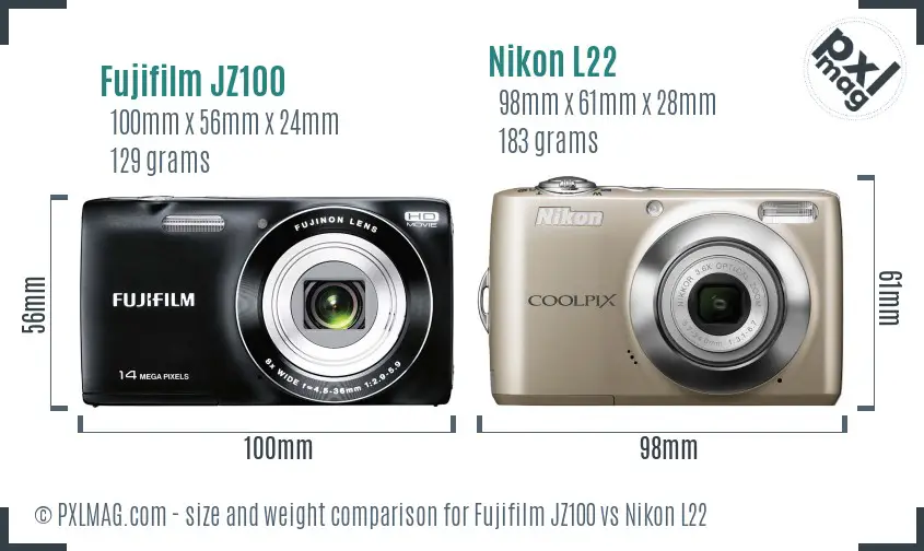 Fujifilm JZ100 vs Nikon L22 size comparison Fujifilm JZ100 vs Nikon L22 size comparison