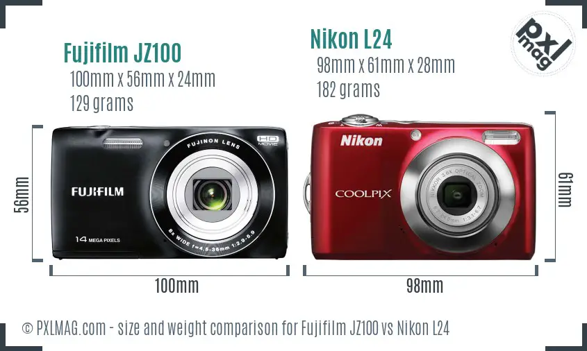 Fujifilm JZ100 vs Nikon L24 size comparison