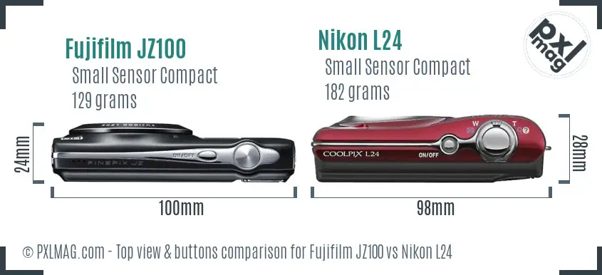 Fujifilm JZ100 vs Nikon L24 top view buttons comparison