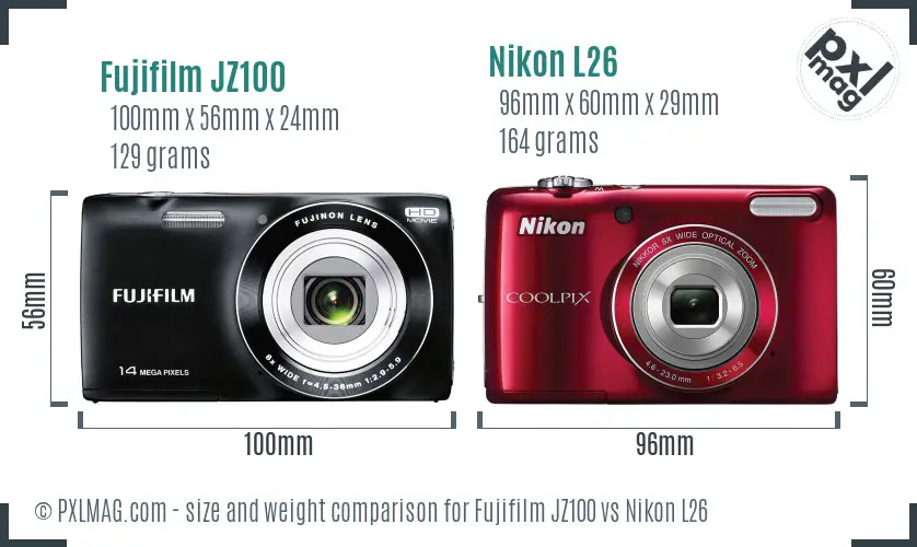Fujifilm JZ100 vs Nikon L26 size comparison Fujifilm JZ100 vs Nikon L26 size comparison