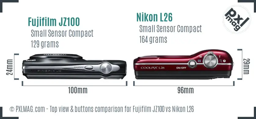 Fujifilm JZ100 vs Nikon L26 top view buttons comparison Fujifilm JZ100 vs Nikon L26 top view buttons comparison