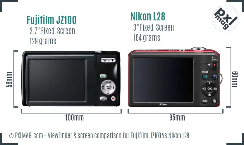 Fujifilm JZ100 vs Nikon L28 Screen and Viewfinder comparison