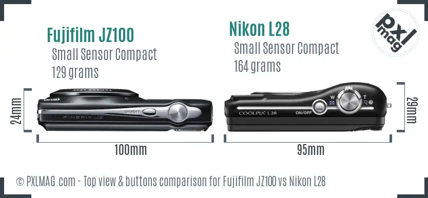 Fujifilm JZ100 vs Nikon L28 top view buttons comparison