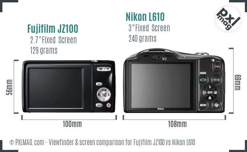 Fujifilm JZ100 vs Nikon L610 Screen and Viewfinder comparison