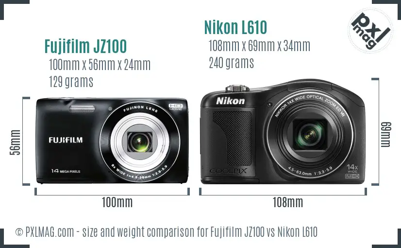 Fujifilm JZ100 vs Nikon L610 size comparison