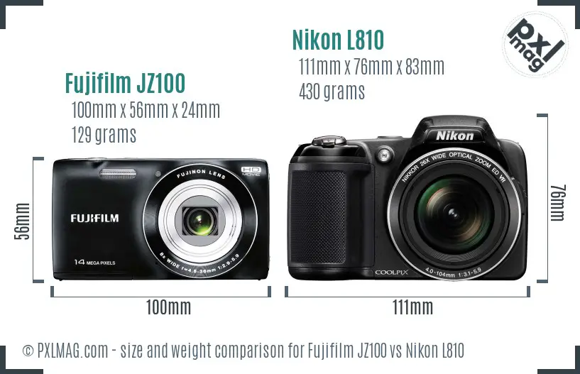 Fujifilm JZ100 vs Nikon L810 size comparison Fujifilm JZ100 vs Nikon L810 size comparison