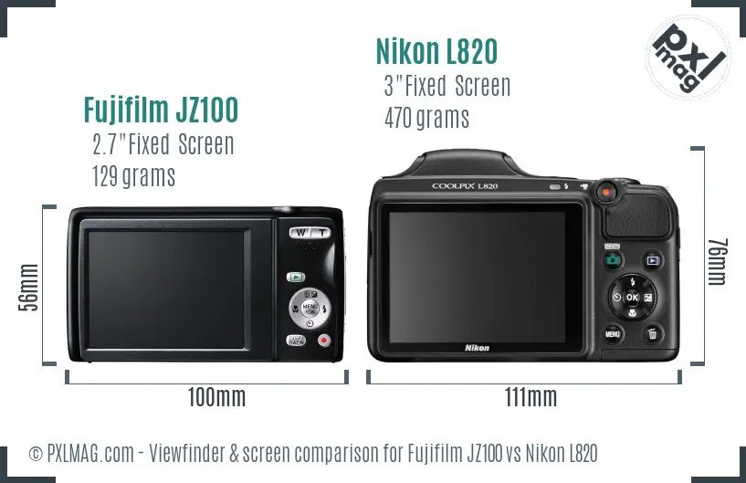 Fujifilm JZ100 vs Nikon L820 Screen and Viewfinder comparison
