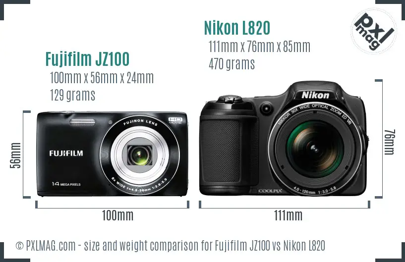 Fujifilm JZ100 vs Nikon L820 size comparison