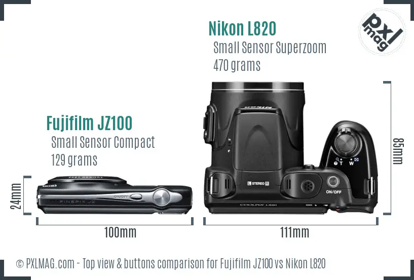 Fujifilm JZ100 vs Nikon L820 top view buttons comparison