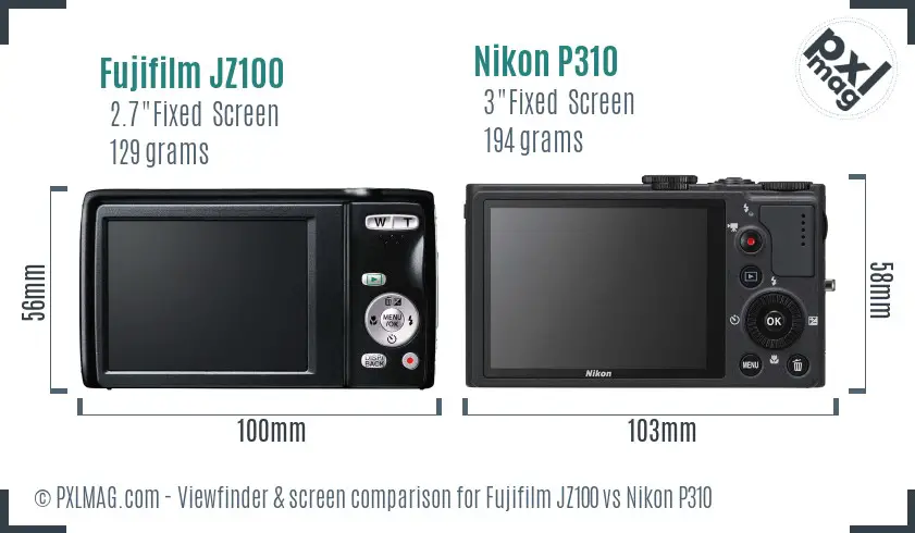 Fujifilm JZ100 vs Nikon P310 Screen and Viewfinder comparison