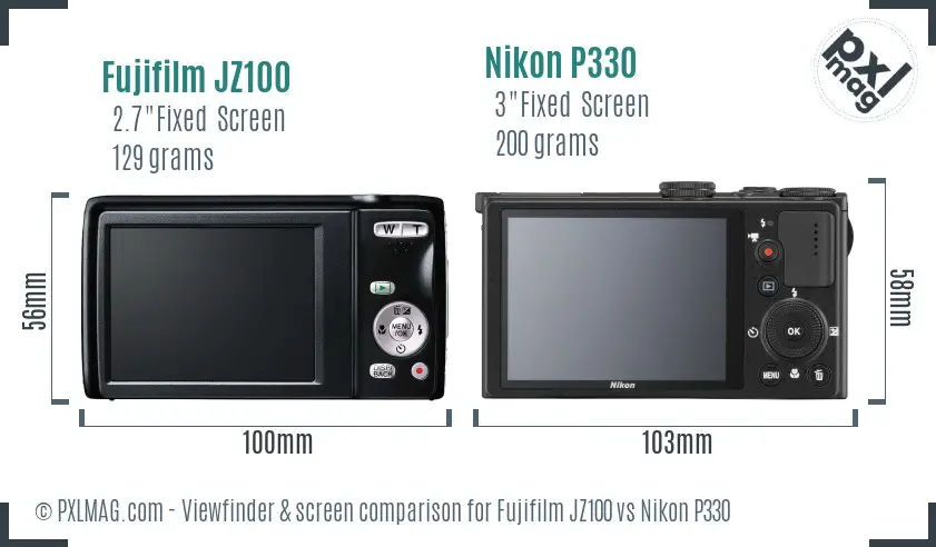 Fujifilm JZ100 vs Nikon P330 Screen and Viewfinder comparison