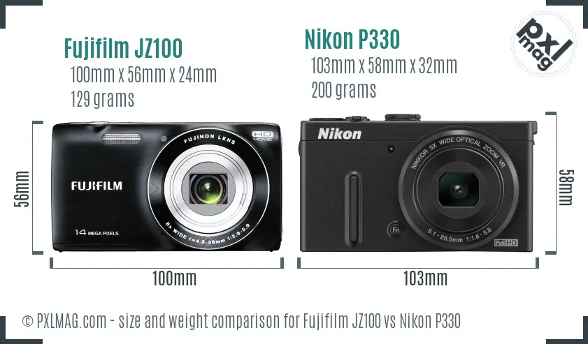 Fujifilm JZ100 vs Nikon P330 size comparison Fujifilm JZ100 vs Nikon P330 size comparison