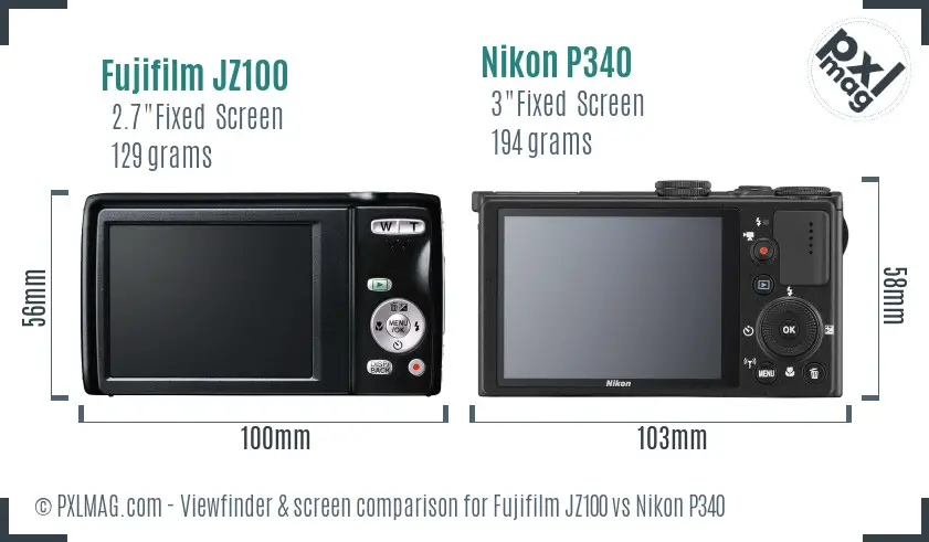 Fujifilm JZ100 vs Nikon P340 Screen and Viewfinder comparison