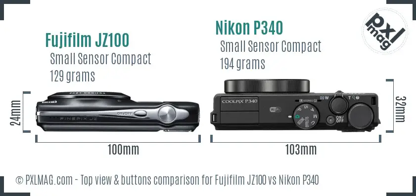 Fujifilm JZ100 vs Nikon P340 top view buttons comparison
