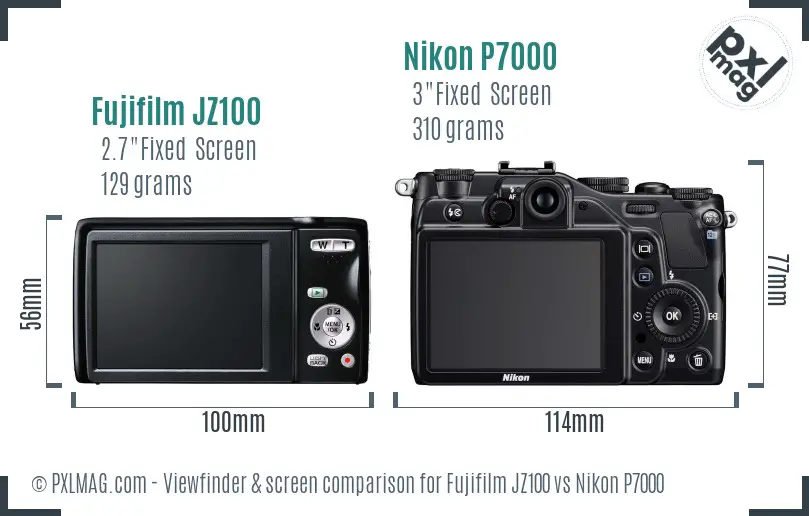 Fujifilm JZ100 vs Nikon P7000 Screen and Viewfinder comparison