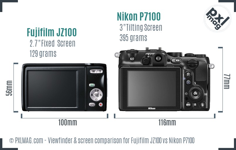Fujifilm JZ100 vs Nikon P7100 Screen and Viewfinder comparison