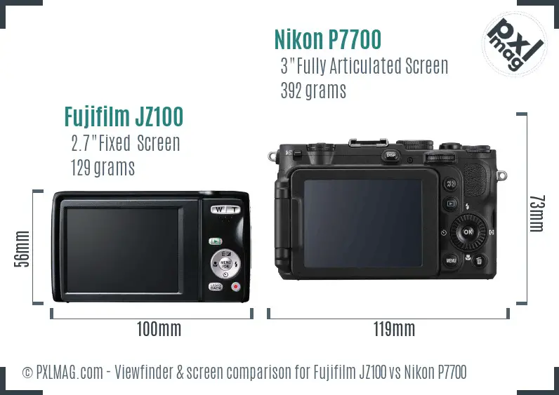 Fujifilm JZ100 vs Nikon P7700 Screen and Viewfinder comparison