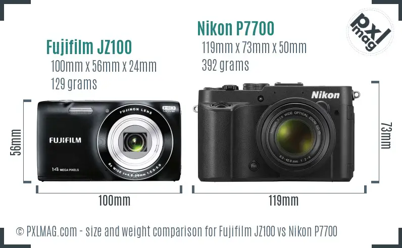 Fujifilm JZ100 vs Nikon P7700 size comparison
