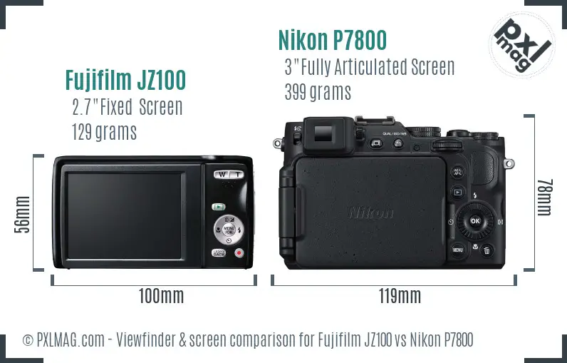 Fujifilm JZ100 vs Nikon P7800 Screen and Viewfinder comparison
