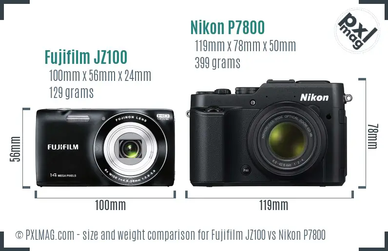 Fujifilm JZ100 vs Nikon P7800 size comparison