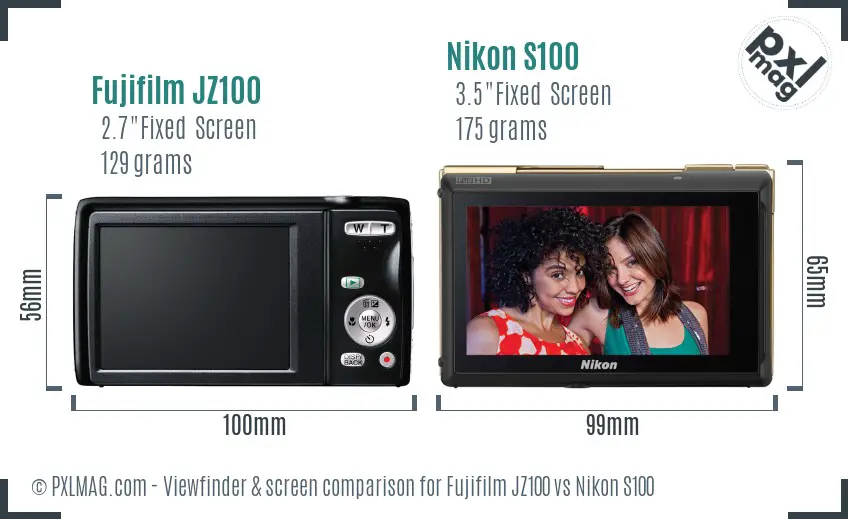 Fujifilm JZ100 vs Nikon S100 Screen and Viewfinder comparison Fujifilm JZ100 vs Nikon S100 Screen and Viewfinder comparison