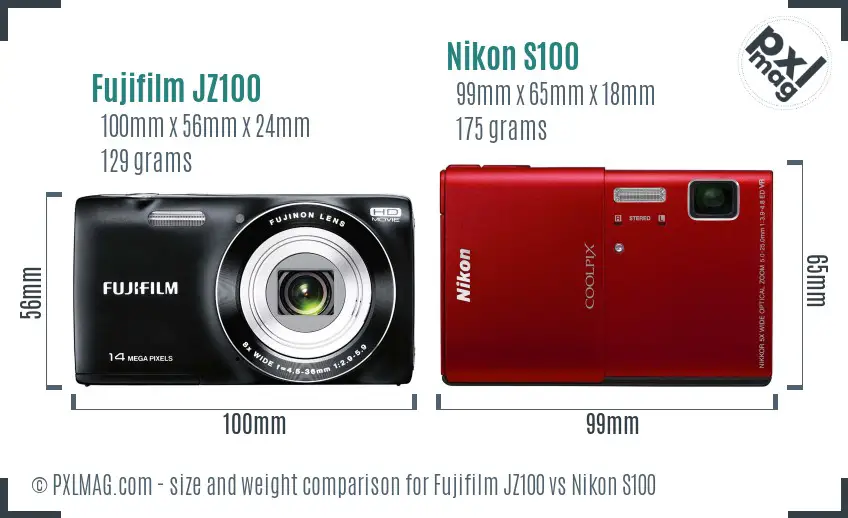 Fujifilm JZ100 vs Nikon S100 size comparison Fujifilm JZ100 vs Nikon S100 size comparison