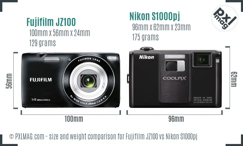 Fujifilm JZ100 vs Nikon S1000pj size comparison Fujifilm JZ100 vs Nikon S1000pj size comparison