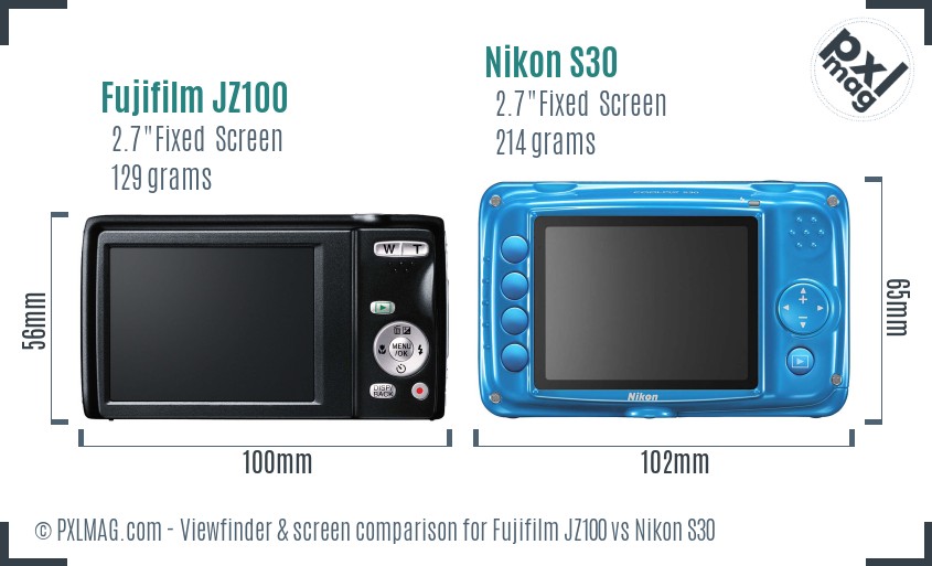 Fujifilm JZ100 vs Nikon S30 Screen and Viewfinder comparison