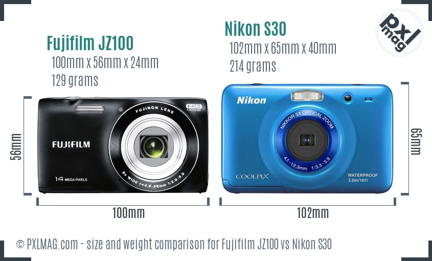 Fujifilm JZ100 vs Nikon S30 size comparison Fujifilm JZ100 vs Nikon S30 size comparison