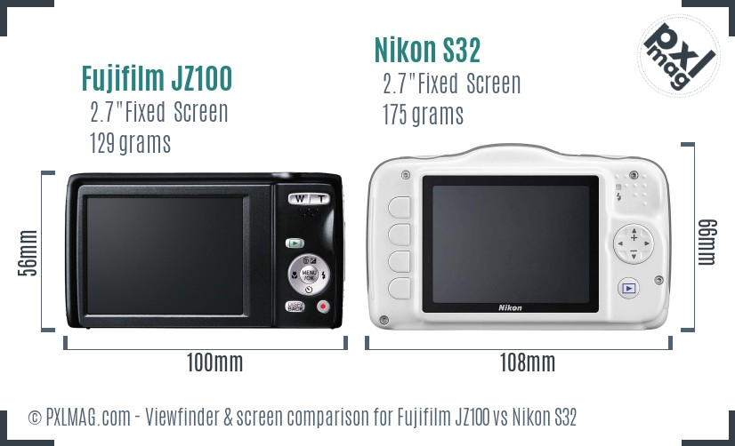 Fujifilm JZ100 vs Nikon S32 Screen and Viewfinder comparison