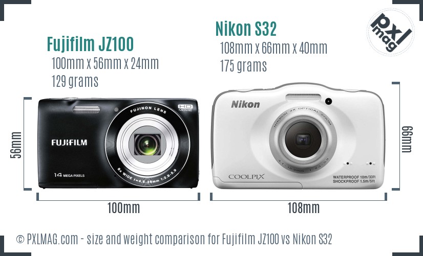 Fujifilm JZ100 vs Nikon S32 size comparison Fujifilm JZ100 vs Nikon S32 size comparison