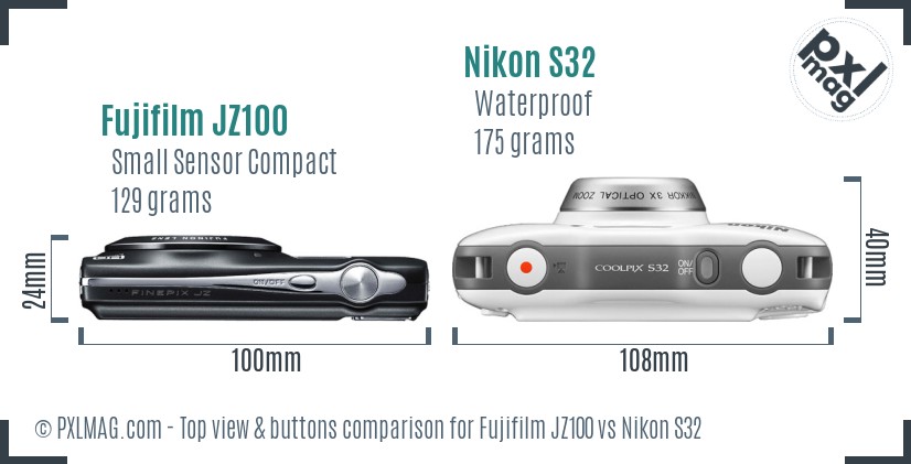 Fujifilm JZ100 vs Nikon S32 top view buttons comparison