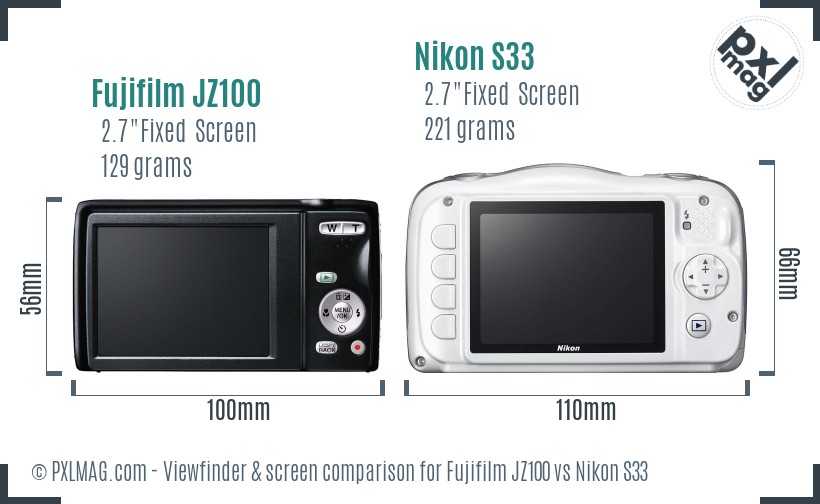 Fujifilm JZ100 vs Nikon S33 Screen and Viewfinder comparison