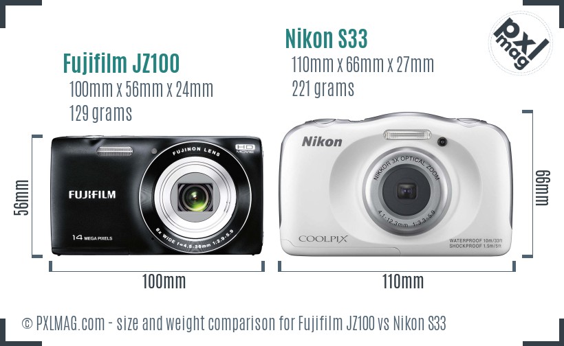 Fujifilm JZ100 vs Nikon S33 size comparison Fujifilm JZ100 vs Nikon S33 size comparison