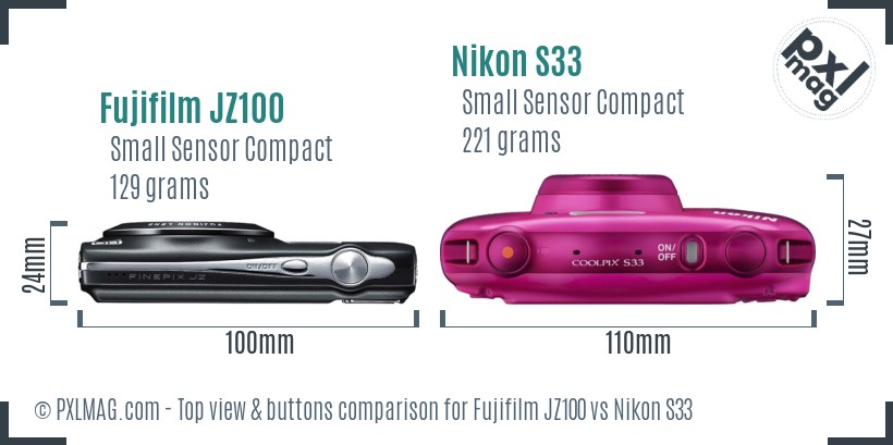Fujifilm JZ100 vs Nikon S33 top view buttons comparison