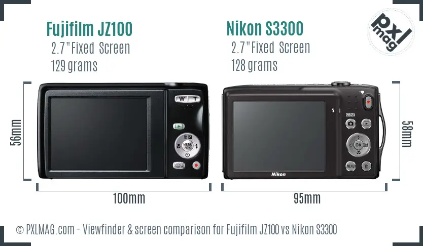 Fujifilm JZ100 vs Nikon S3300 Screen and Viewfinder comparison