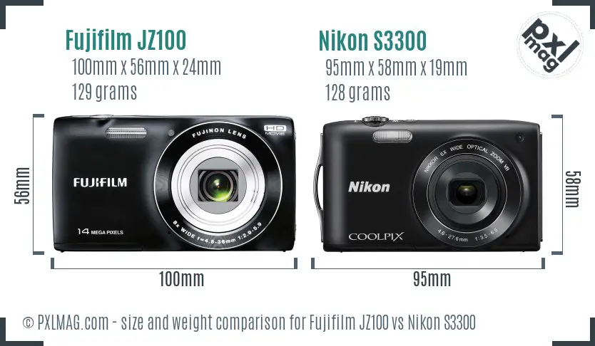 Fujifilm JZ100 vs Nikon S3300 size comparison