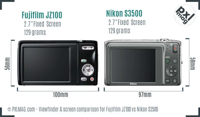 Fujifilm JZ100 vs Nikon S3500 Screen and Viewfinder comparison